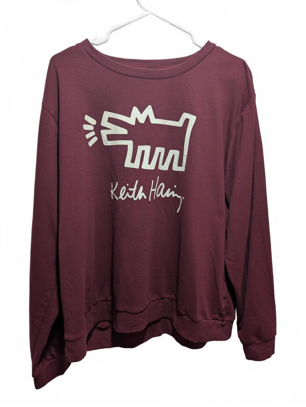 Keith Haring Barking Dog Sweatshirt XXL Maroon Burgundy Graphic Crewneck Pop Art